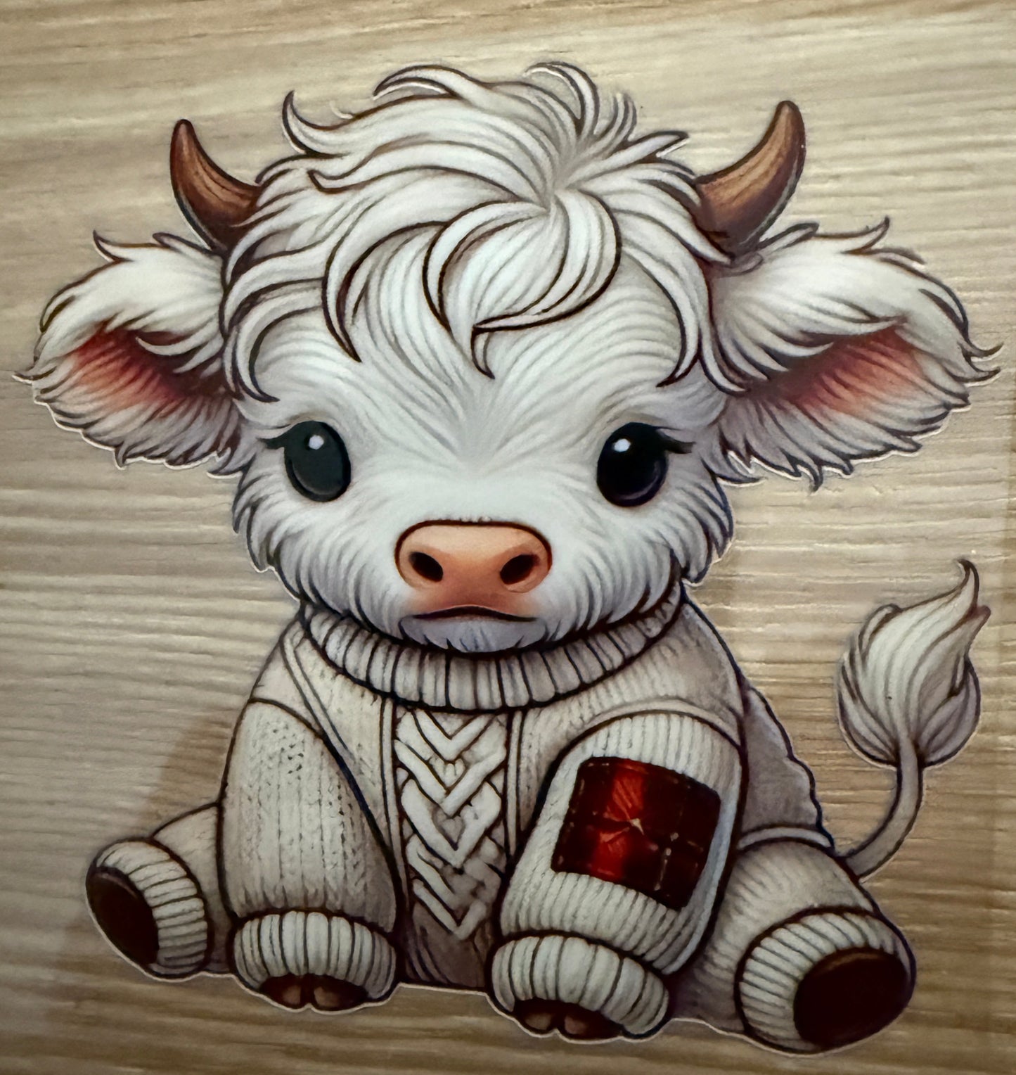 Decal - Cow White hair cow wearing a sweater