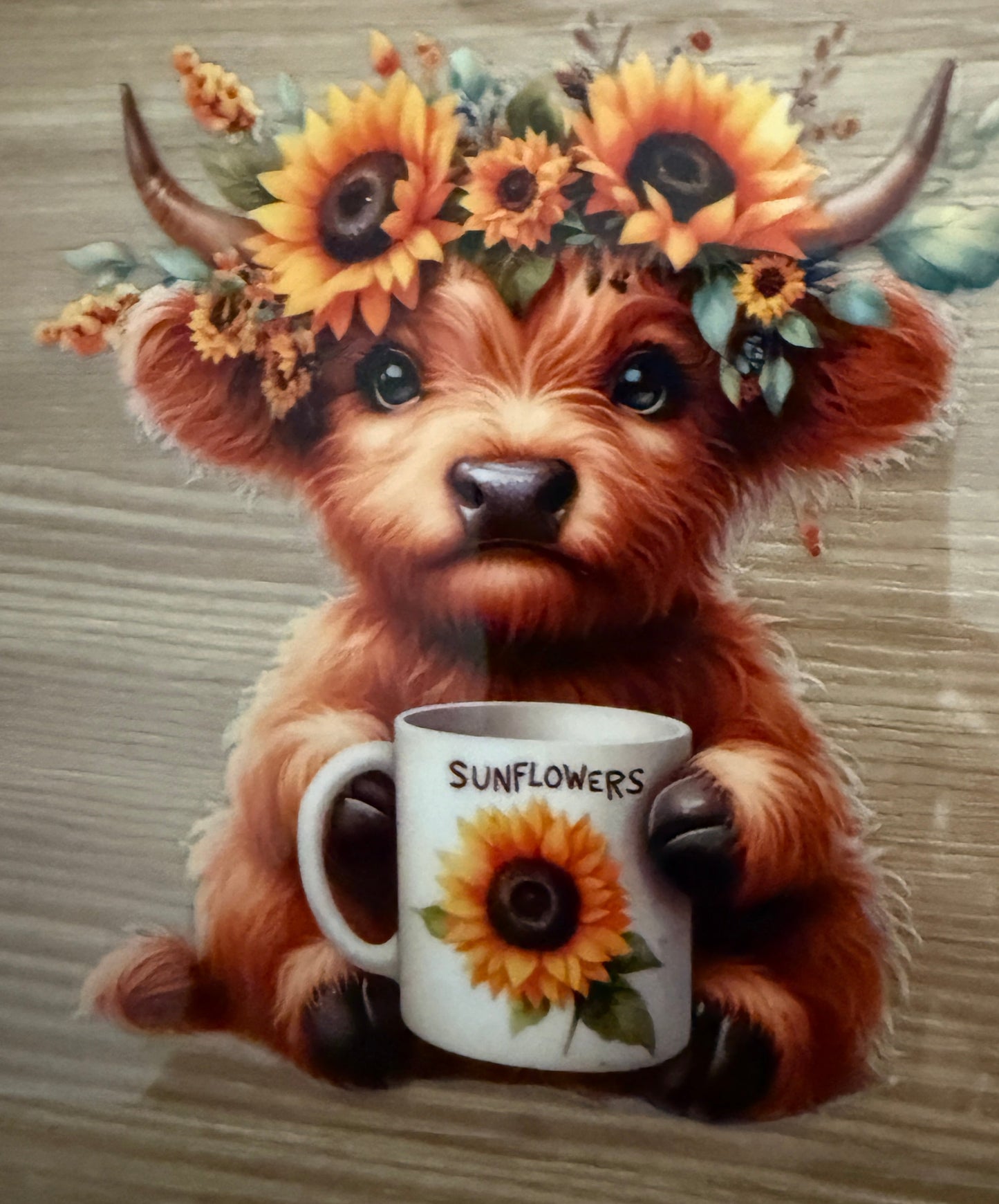Decal - Cow with a sunflower coffee cup