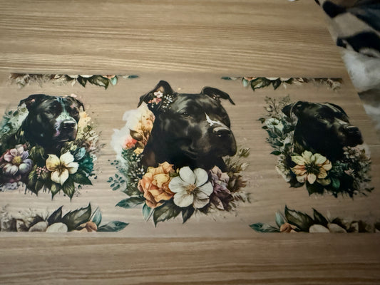 Dogs - Black Bull Dog with flowers