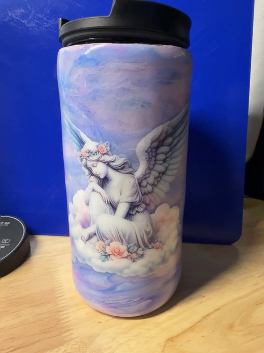Angel sitting on a cloud - ink background 16oz